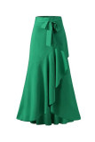 Elegant Solid Frenulum Flounce High Waist Type A Solid Color Bottoms