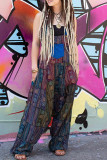 Casual Vintage Geometric Print Pocket Loose Jumpsuits