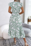 Casual Vacation Floral Stringy Selvedge V Neck Beach Dress Dresses