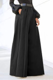 Casual Solid Pocket Fold Without Belt High Waist Wide Leg Solid Color Bottoms(No Belt)