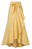 Sweet Elegant Plaid Flounce High Waist Type A Full Print Bottoms