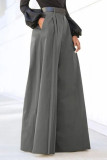 Casual Solid Pocket Fold Without Belt High Waist Wide Leg Solid Color Bottoms(No Belt)