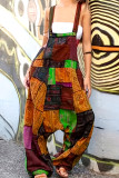Casual Vintage Geometric Print Pocket Loose Jumpsuits