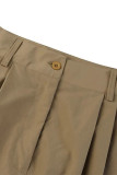 Casual Solid Pocket Fold Without Belt High Waist Wide Leg Solid Color Bottoms(No Belt)