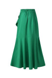 Elegant Solid Frenulum Flounce High Waist Type A Solid Color Bottoms