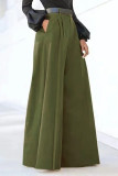 Casual Solid Pocket Fold Without Belt High Waist Wide Leg Solid Color Bottoms(No Belt)
