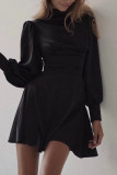 Elegant Solid Bandage Backless Half A Turtleneck Waist Skirt Dresses