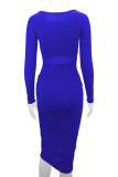 Sexy Solid Ripped Slit O Neck Wrapped Skirt Dresses