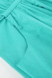 Casual Solid Draw String Pocket V Neck A Line Dresses