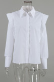 Casual British Style Solid Flounce Shirt Collar Tops