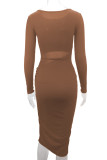 Sexy Solid Ripped Slit O Neck Wrapped Skirt Dresses