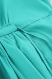 Casual Solid Draw String Pocket V Neck A Line Dresses