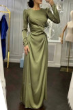 Celebrities Elegant Solid Frenulum Slit Fold O Neck Evening Dress Dresses