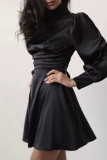 Elegant Solid Bandage Backless Half A Turtleneck Waist Skirt Dresses
