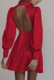 Elegant Solid Bandage Backless Half A Turtleneck Waist Skirt Dresses