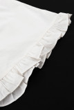 Casual Simplicity Solid Buckle Flounce V Neck Long Sleeve Two Pieces