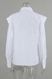 Casual British Style Solid Flounce Shirt Collar Tops