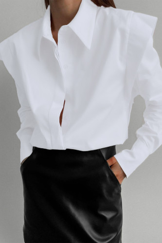 Casual British Style Solid Flounce Shirt Collar Tops