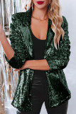Casual Solid Sequins Turn-back Collar Outerwear