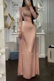 Celebrities Elegant Solid Frenulum Slit Fold O Neck Evening Dress Dresses