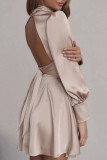 Elegant Solid Bandage Backless Half A Turtleneck Waist Skirt Dresses