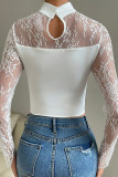 Sexy Solid Lace Hollowed Out V Neck Tops