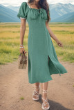 Sweet Elegant Solid Jacquard Slit Fold Square Collar A Line Dresses