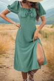 Sweet Elegant Solid Jacquard Slit Fold Square Collar A Line Dresses