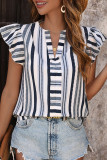 Casual Striped Patchwork V Neck Tops