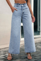 Casual Street Solid Pocket Flounce High Waist Loose Denim Jeans