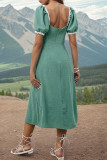 Sweet Elegant Solid Jacquard Slit Fold Square Collar A Line Dresses