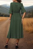 Elegant Solid Buttons Slit V Neck A Line Dresses