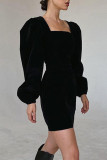Celebrities Elegant Solid Square Collar One Step Skirt Dresses