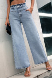 Casual Street Solid Pocket Flounce High Waist Loose Denim Jeans
