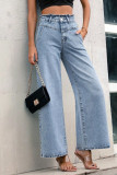 Casual Street Solid Pocket Flounce High Waist Loose Denim Jeans