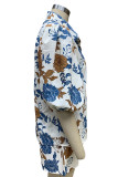 Casual Floral Pocket Turndown Collar Short Sleeve Three Pieces