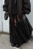 Elegant Solid Lace See-through Loose High Waist Type A Solid Color Bottoms