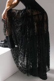 Elegant Solid Lace See-through Loose High Waist Type A Solid Color Bottoms