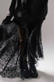 Elegant Solid Lace See-through Loose High Waist Type A Solid Color Bottoms