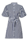 Casual Striped Frenulum Mandarin Collar A Line Dresses