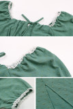 Sweet Elegant Solid Jacquard Slit Fold Square Collar A Line Dresses