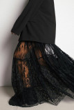 Elegant Solid Lace See-through Loose High Waist Type A Solid Color Bottoms
