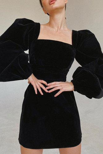 Celebrities Elegant Solid Square Collar One Step Skirt Dresses