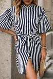 Casual Striped Frenulum Mandarin Collar A Line Dresses