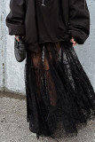 Elegant Solid Lace See-through Loose High Waist Type A Solid Color Bottoms