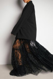 Elegant Solid Lace See-through Loose High Waist Type A Solid Color Bottoms