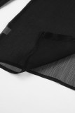 Sexy Solid See-through Mesh Turndown Collar Tops