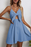 Sweet Solid With Bow V Neck Sling Dress Dresses