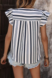 Casual Striped Patchwork V Neck Tops