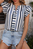 Casual Striped Patchwork V Neck Tops